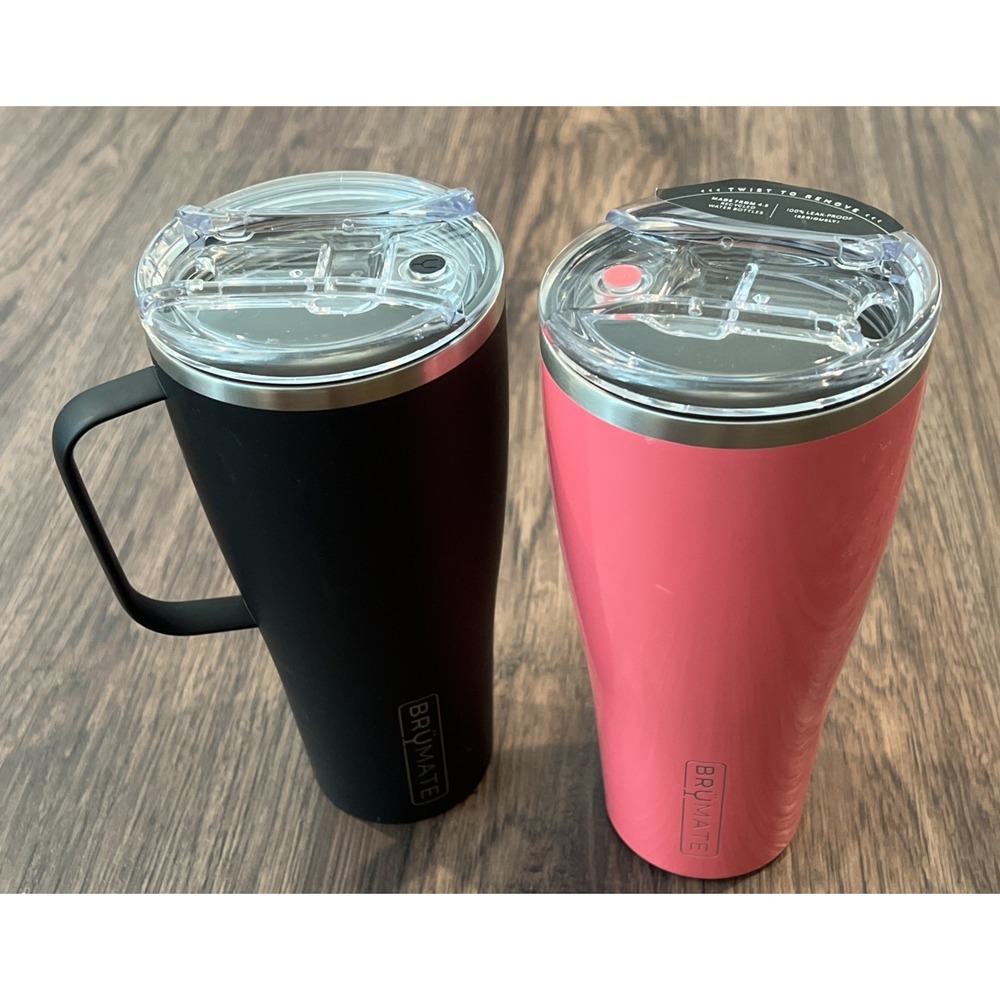 LOT OF 2 Brumate Toddy/Nav XL 32 oz Black/neon pink  Insulated Coffee Mug READ